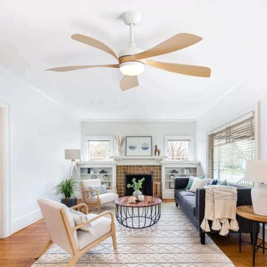 Outdoor ceiling fan for patios and living rooms: 52-inch modern design with 5 blades, quiet reversible DC motor, 6-speed contro