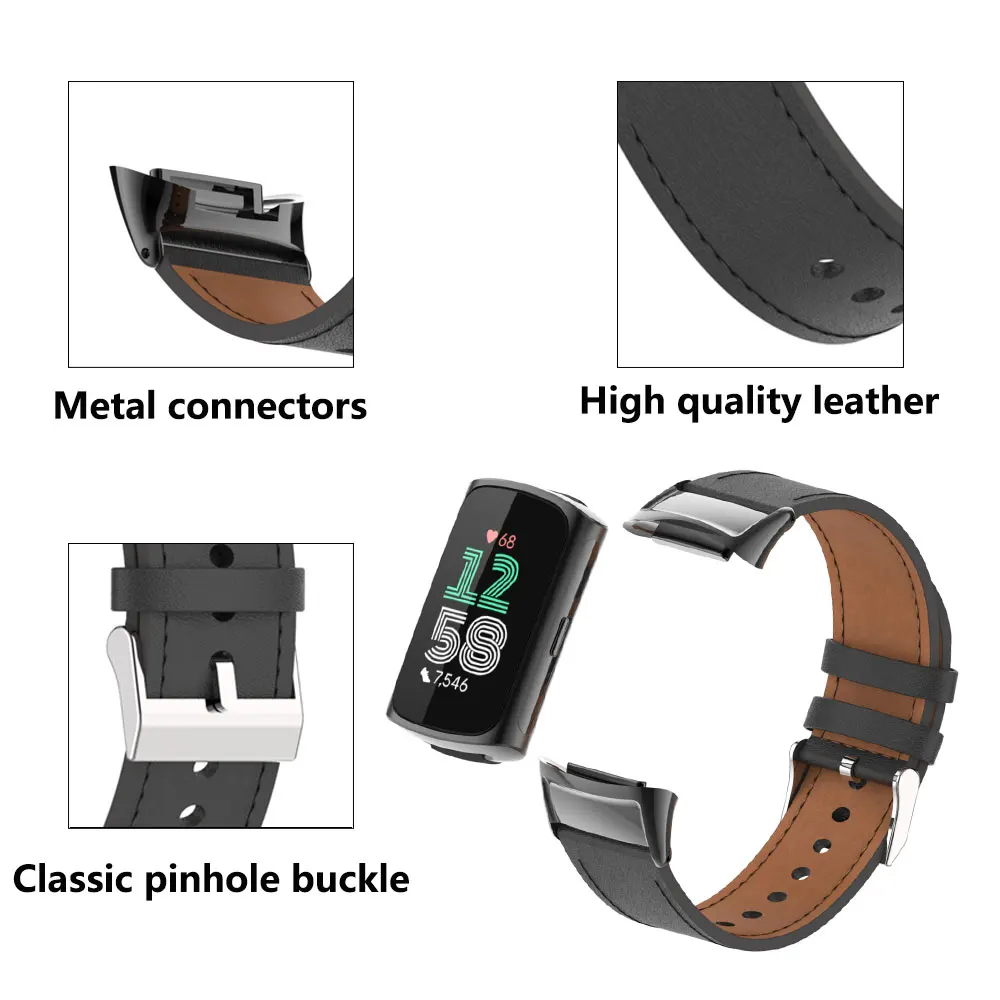 Fit Fitbit-Charge5/6 Wristband, Ultra-Fiber Leather Wristband Metal Connector Smart Sports Leather Wristband