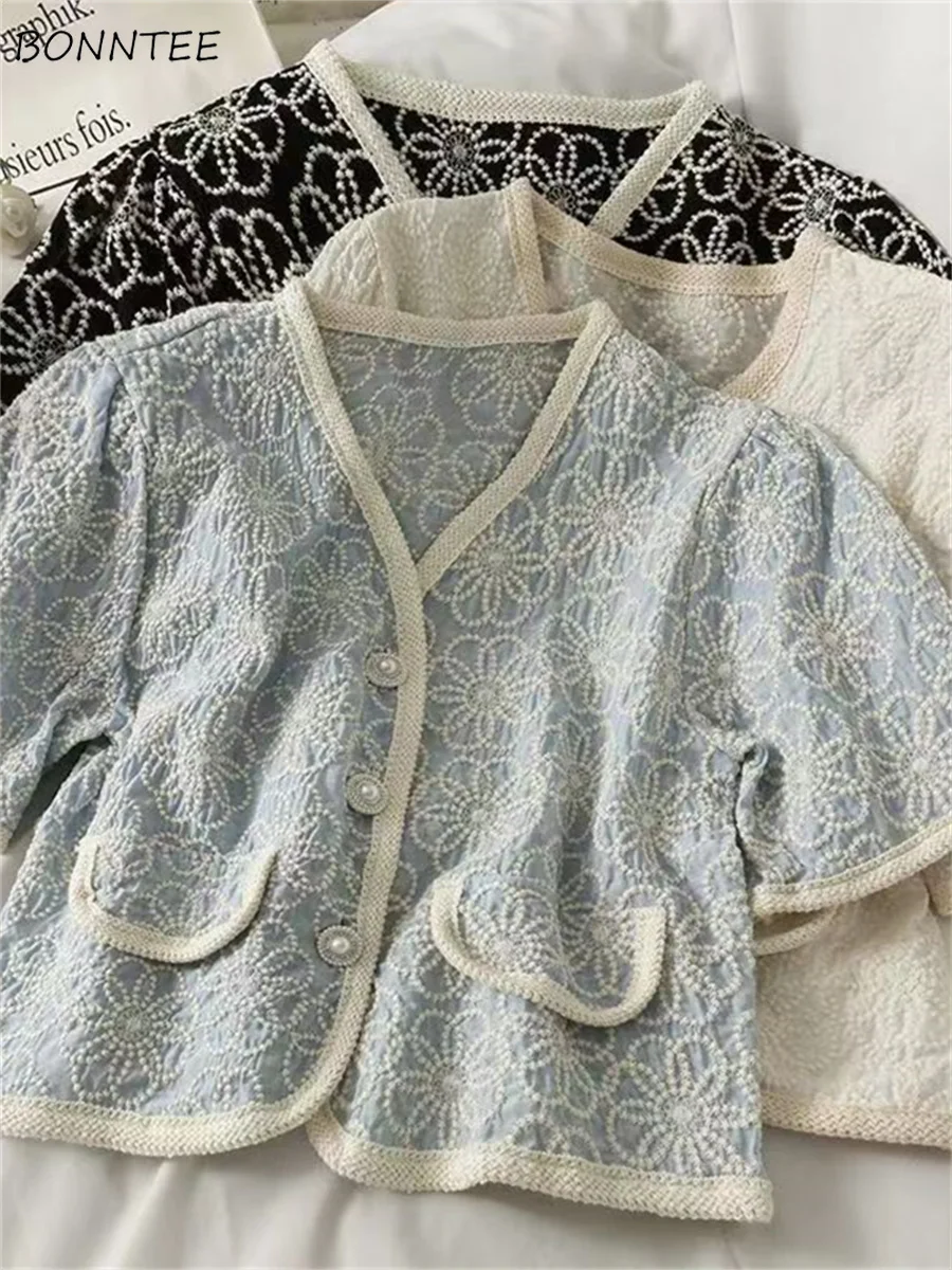

Puff Sleeve Floral Shirts Women Crop Tops Embroidery Design Aesthetic Holiday Prairie Chic Literary Streetwear Camisas De Mujer