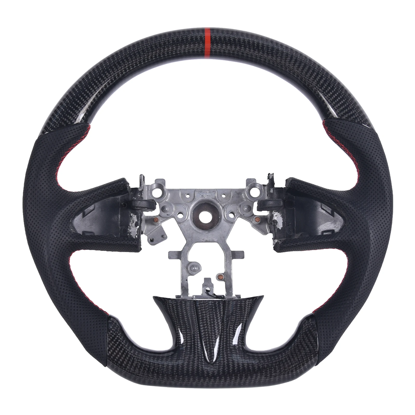 . Fiber Steering Wheel for Infiniti Q50 2013-2017, D-Shape Flat Bottom Hand-Stitched Perforated Leather Grip