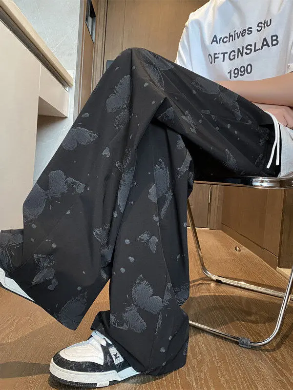 

Summer Print Casual Pants Men's New Ice Silk Qui Dry Wide Leg Pants Oversize Fat Straight Leg Pants Faionable L...