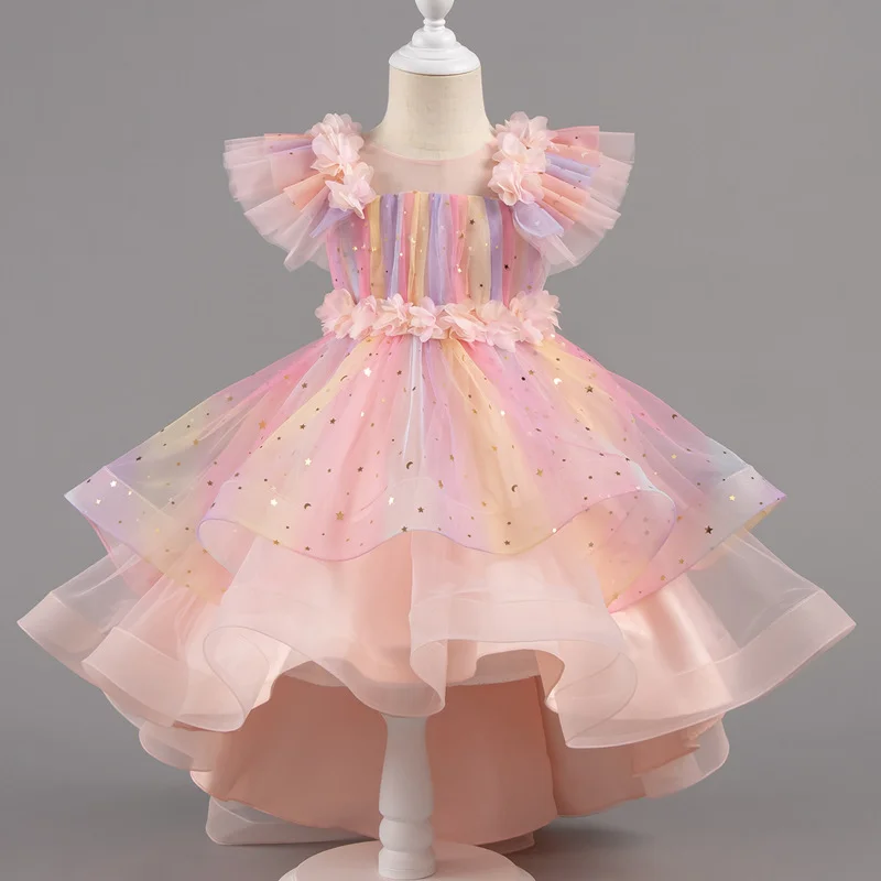 2026 Summer Birthday Party Party Girl Elegant Evening Dress Tailing Flower Sleeveless Wedding  Flower Girl Princess  Prom Gown