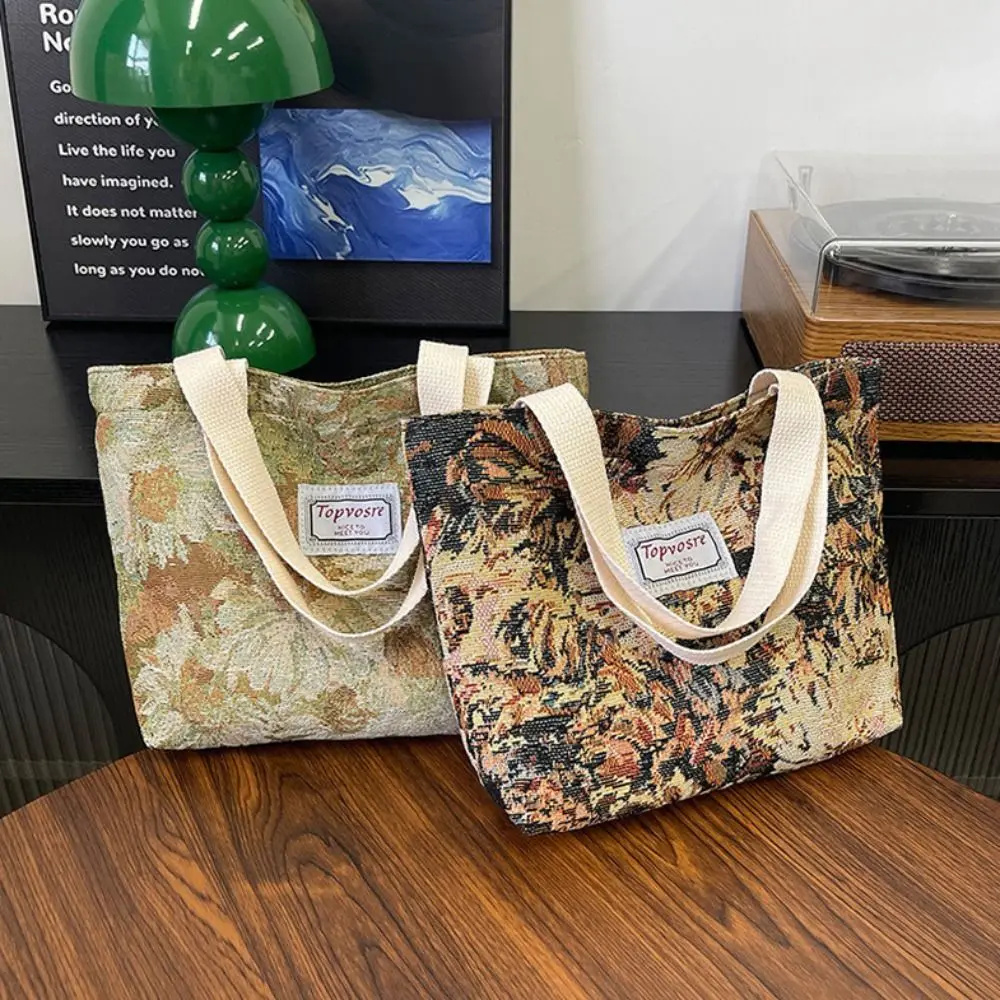 

Portable Versatile Girl’s Handbag Flower Printed Leisure Casual Tote Bag Large Capacity Lightweight Lunch Bag Travel