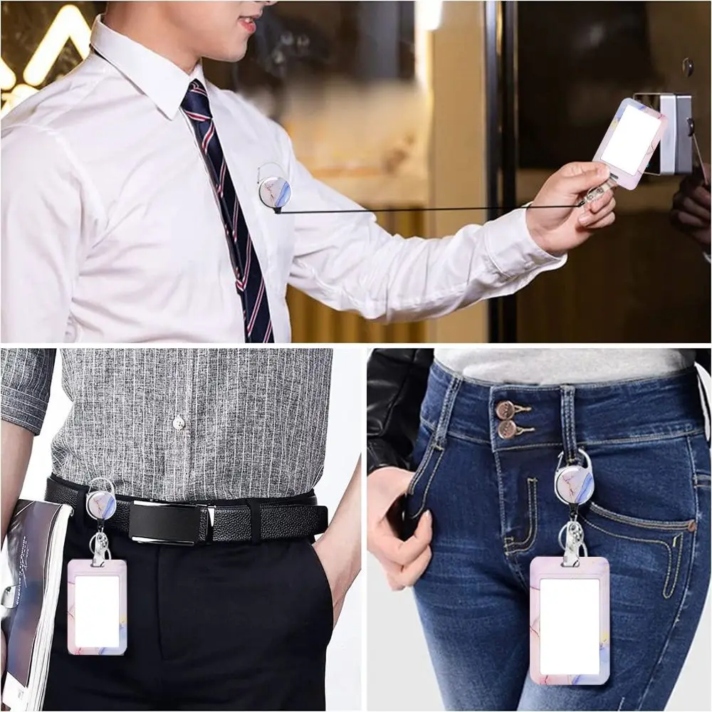 Pink Marble Identity Tag Office Supplies Badge Case with Retractable Reel Name Badge Clip ID Card Holder