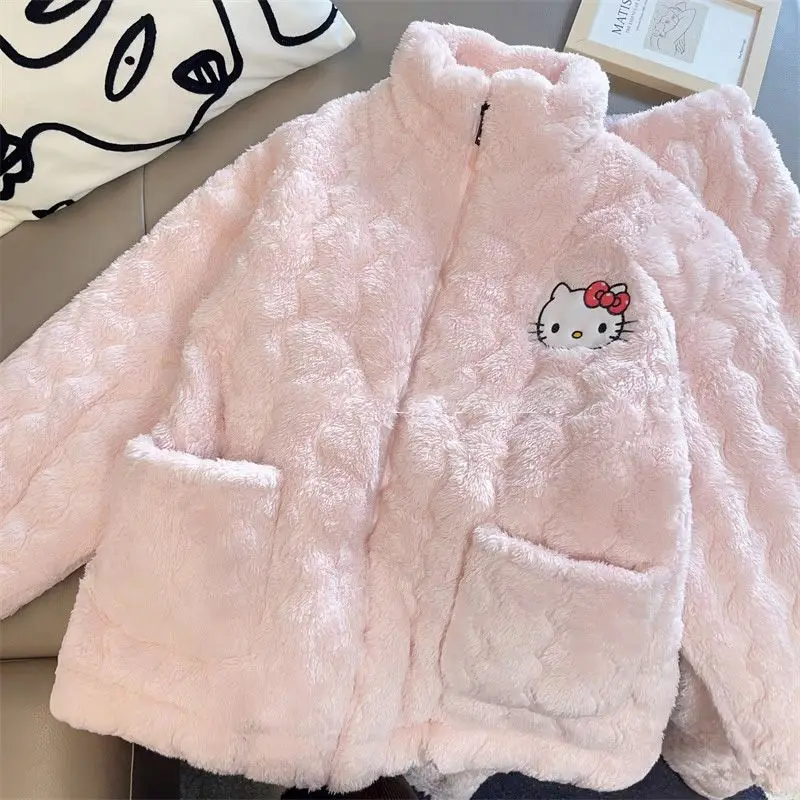 

Hello Kitty Cinnamoroll Anime Kawaii Sanrio Ins Warm Shirt Pants Pajamas Cute Pochacco Coral Velvet Homewear Cloth Gifts for Kid