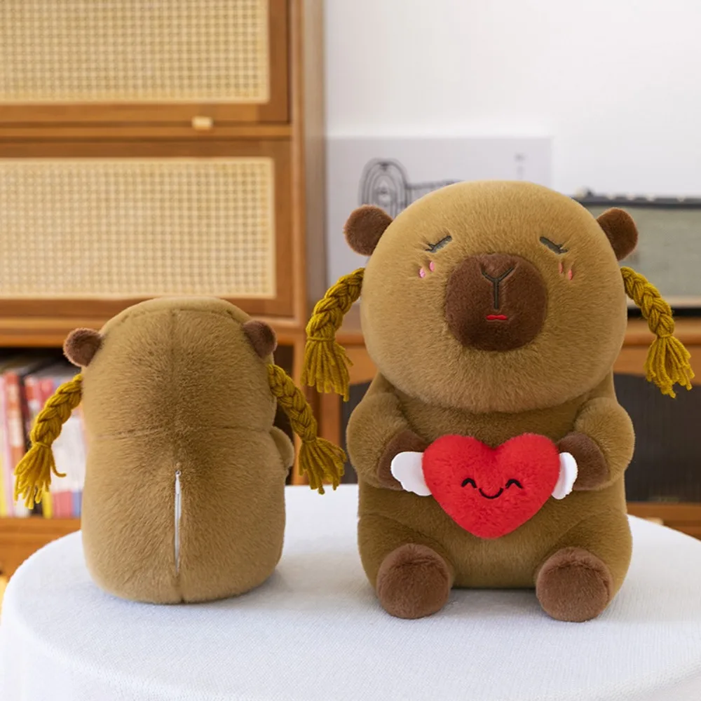 

Kawaii Love Heart Capybara Plush Toy Braided Soft Capybara Cotton Doll Brown Animal Capybara Stuffed Doll Room Decor