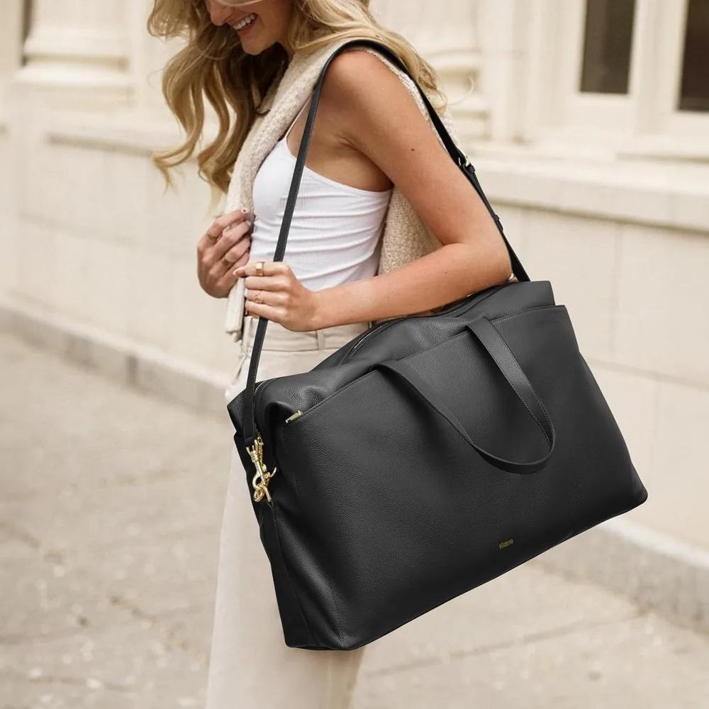 حقائب سفر جلدية للنساء في عطلة نهاية الأسبوع - حقيبة كبيرة من القماش الخشن طوال الليل لحمل عطلة نهاية الأسبوع