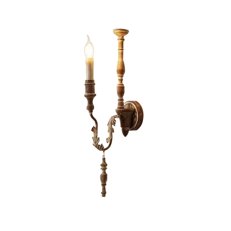 French Wall Lamp Vintage  American Country Old Wood Wall Lamp Living Room Dining Room Bedroom Corridor Decorative Wall Light