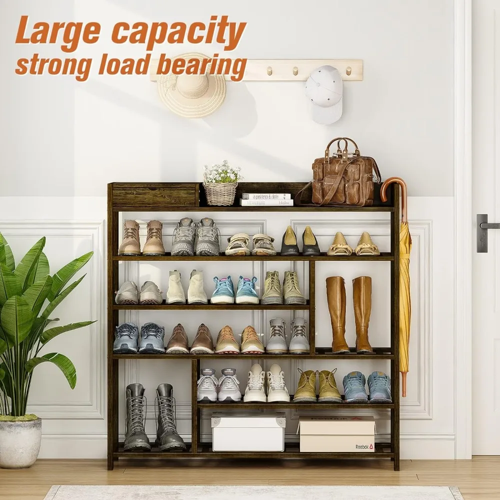 Bamworld Shoe Rack for front door entrance Bamboo Organizer with Storage Box Free Standing shoe cabinet Shoe Storage Shelf