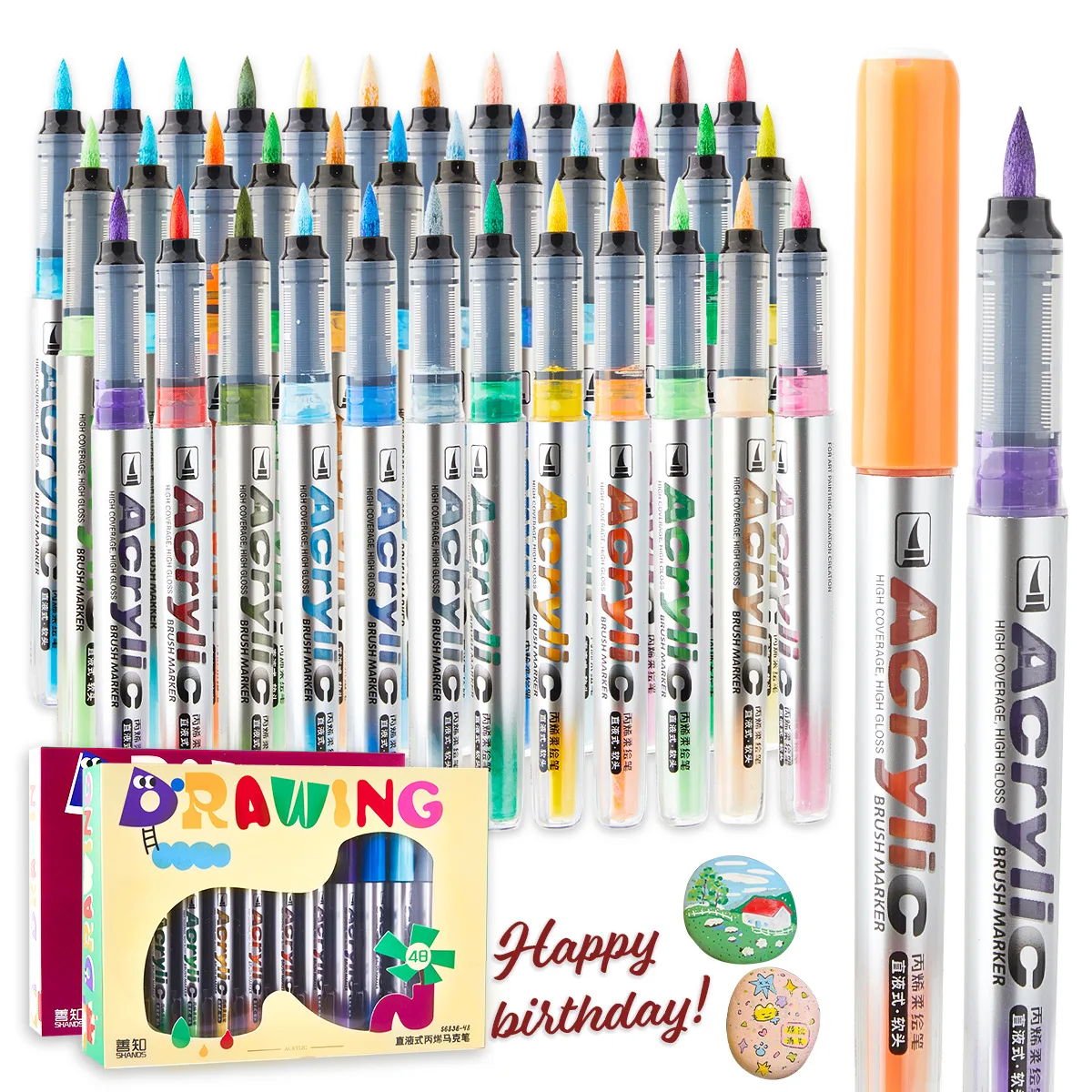 2026 48 Color Single-head Straight Liquid Brush Soft-head Art Student Quick-drying Non-fading Acrylic Marker Pen
