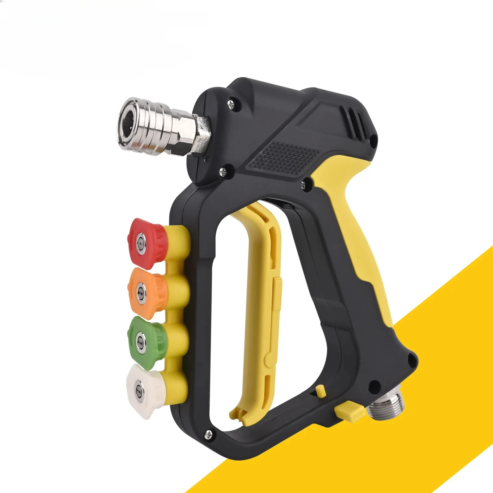 High Pressure Washer Short Spray Gun Max 5000 PSI with Outlet 1/4” Quick Connector & Inlet M22-ID14mm & Nozzle Tips Holder