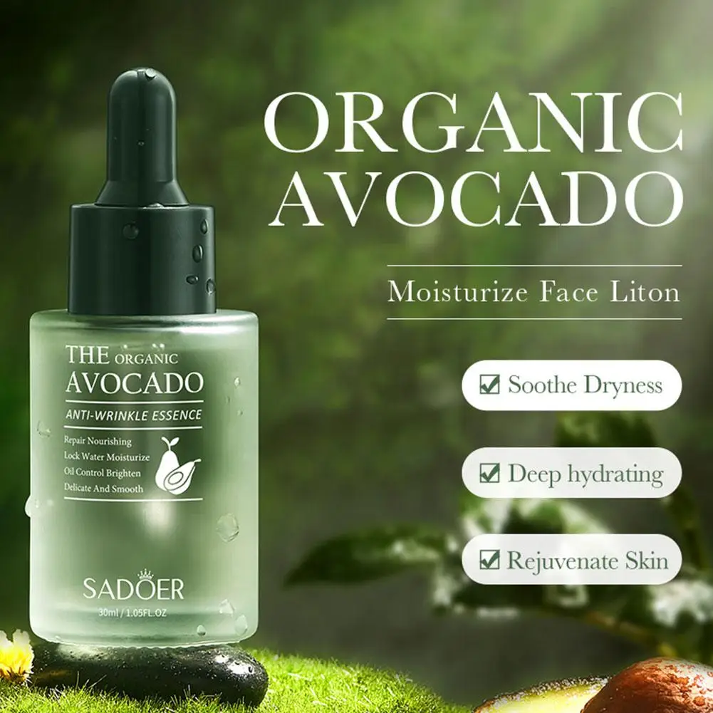 30Ml Avocado Face Essence Organische Shea Boter Hydraterende Anti-Aging Whitening Herstellen Voedt Gladde Gezichtsserum Huidverzorging