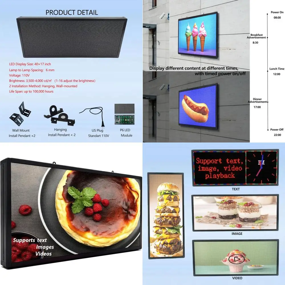 

40x17 Outdoor Programmable LED Sign for Text, Image, and Video Display, IP65 Waterproof with Wi-Fi & USB Controls