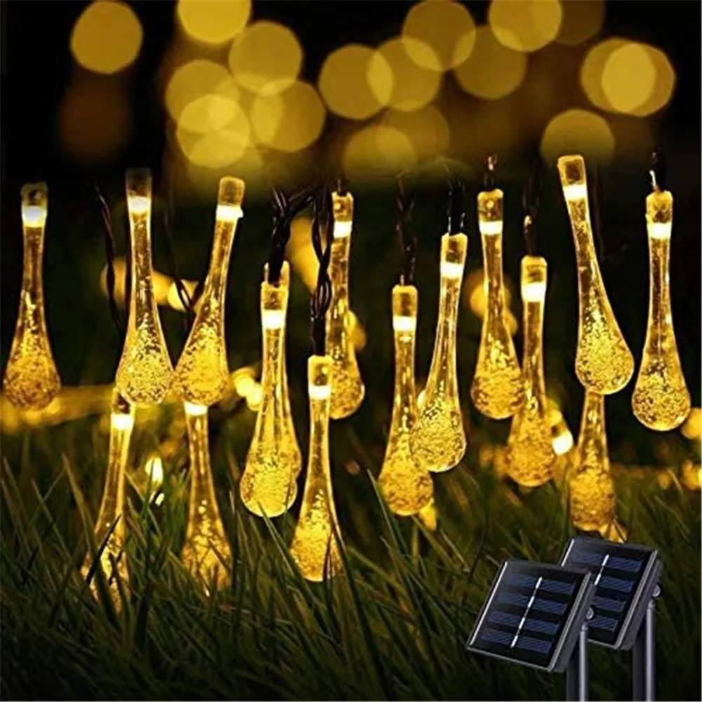 LED Outdoor Water drops Solar Lamp String Lights 12/7/5m 100/50/20 LEDs Fairy Holiday Christmas Party Garland Garden Waterproof