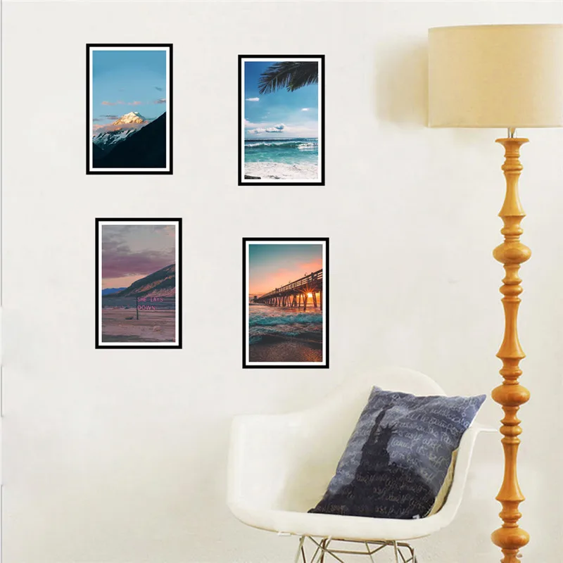 Scenery Painting Pictures Wall Art Stickers For Bar Shop Cinema Home Decoration Sea Mountain Mural Art Diy Scenery 3d Pvc Decal