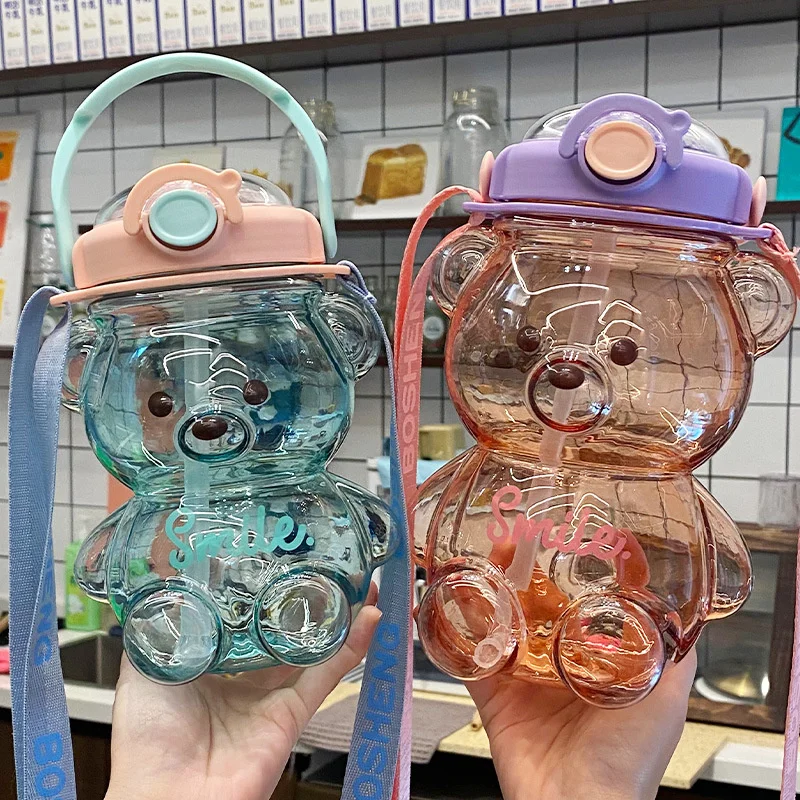 Cute Little Bear Cup High Face Value Large Capacity Plastic Water Cup Female Student Heat-Resistant Drop Proof Portable Cup