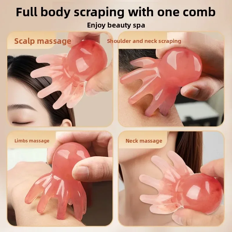 Resin Octopus Massage Comb Head Meridian Scraping Scalp Massage Brush Acupuncture SPA Gua Sha Massage Comb Fatigue Relief Massag