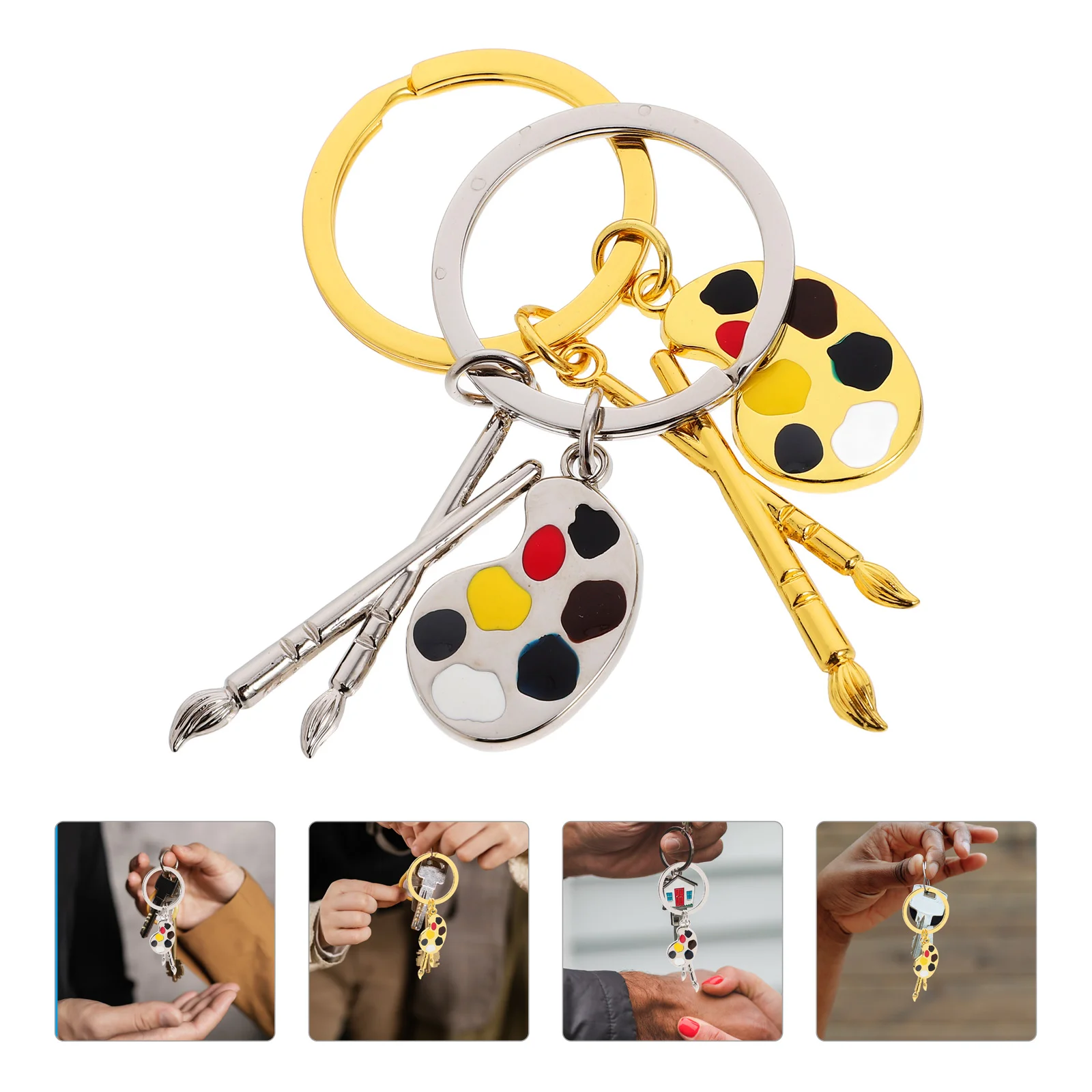 2 Pcs Paint Painting Pen Keychain Man Palette Metal Hanging Pendant