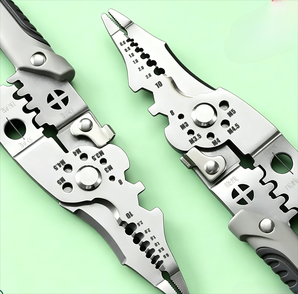  New 8.5-inch Multi-Function Industrial Wire Stripper Heavy-Duty Stainless Steel Electrician Pliers with Ergonomic Handle 