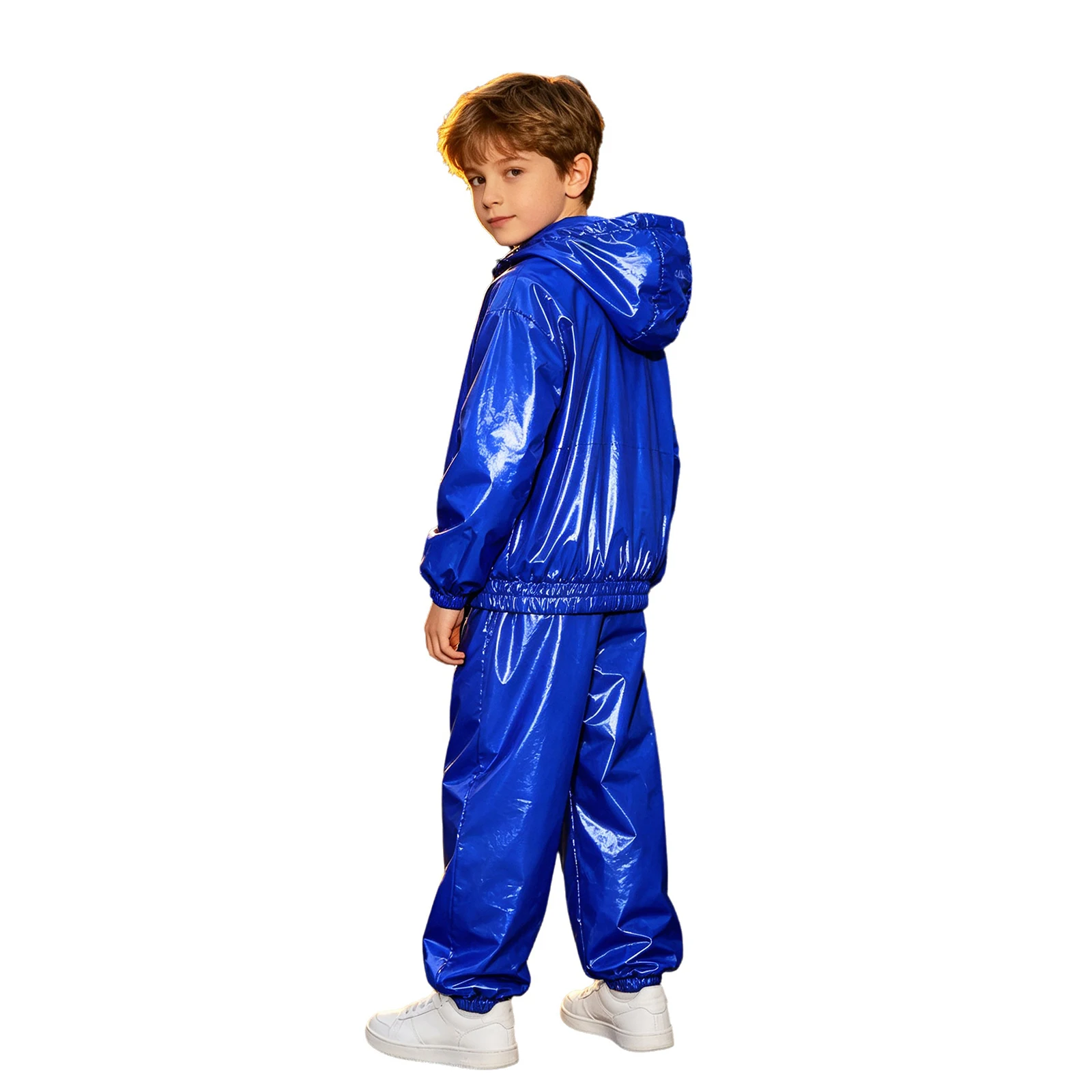 Kids Boys Girls Water Resistant Outfit Long Sleeve Drawstring Hooded Jacket Raincoat Jogger Pants for Hiking Fishing Cycling 3