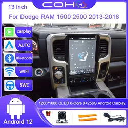 13 Inch For Dodge RAM 1500 2500 3500 2013-2018 Car Multimedia Player Gps Radio Android 12 Octa Core Carplay 4G GPS WIFI