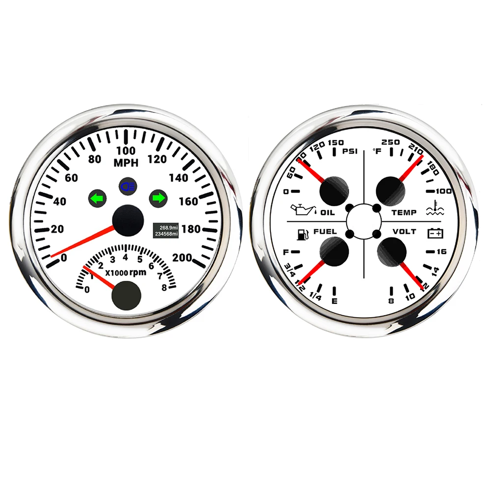 ELING Yacht 4 in 1 Oil Press Water Temp Fuel Level Voltmeter Gauge With 200kmh GPS Speedometer 8000RPM Tachometer for Motorcycle