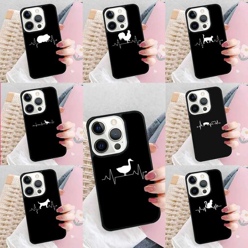 Duck Cat Dog animal Heartbeat Soft Phone Case Cover for iPhone 16 Promax 15 Pro 13 14 Plus 11 12 Mini XR XS MAX Coque