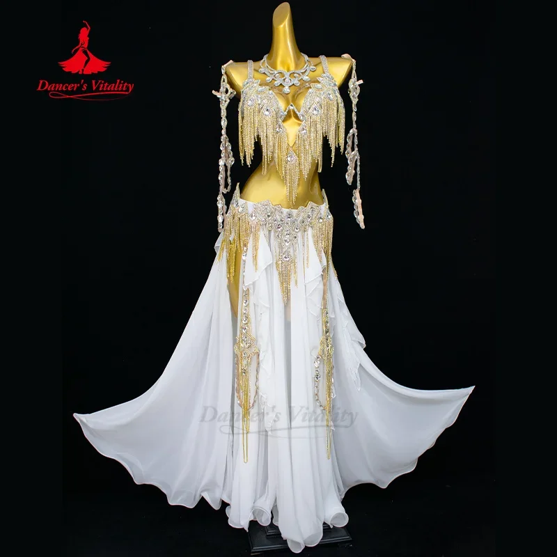 BellyDance Outfit High-end Custom Luxury AB Stones Bra+Tassel Chiffon Long Skirt 2pcs Adult and Children's Competition Clothes