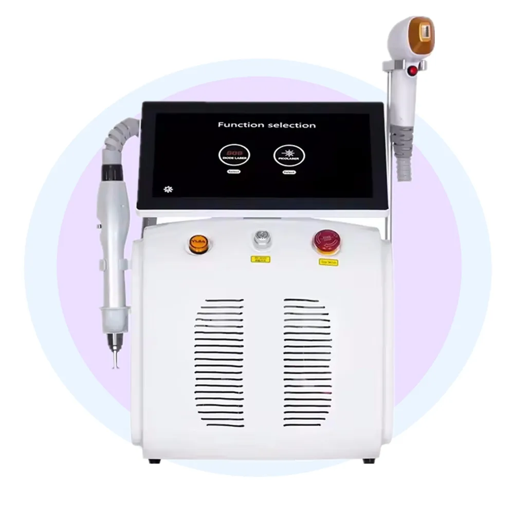 2 In 1 Diode and Nd Yag Laser 755 808 1064nm Hair Removal Machine Portable Picoseconds Laser Tattoo Remover