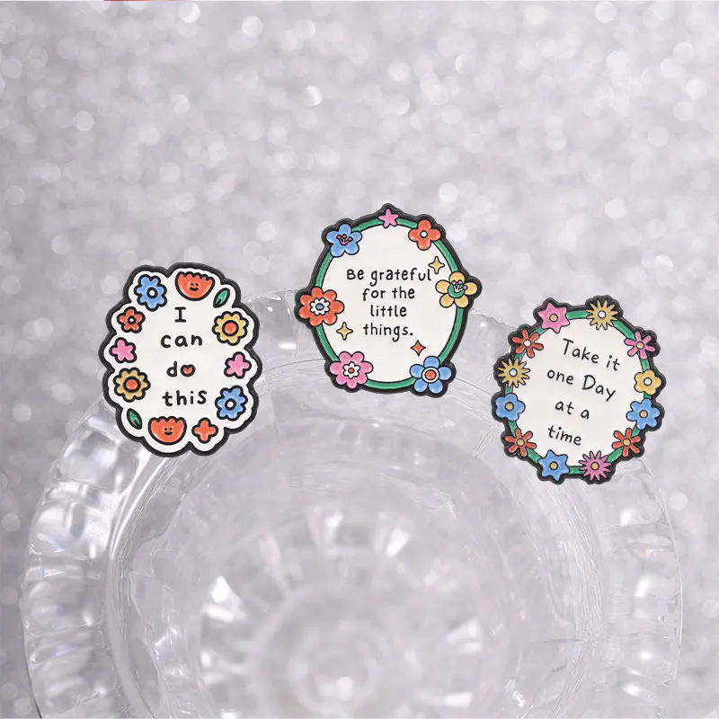 Inspirational Positive Enamel Pins Kaomoji Brooches Floral Self Care Badge You Complete Me Motivational Jewelry Gift for Friends