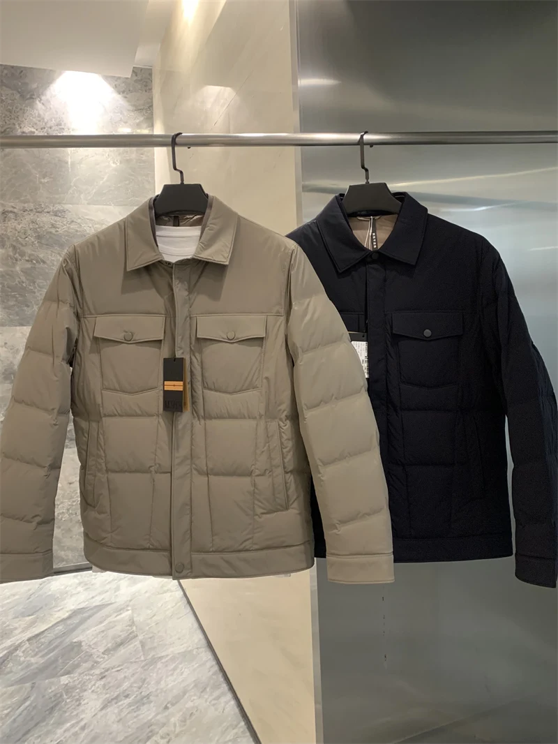 Retro Workwear Series Men's down Jacket Collar up Business Casual Warm Duck down Coat National Standard 90 Fill Power Nylon