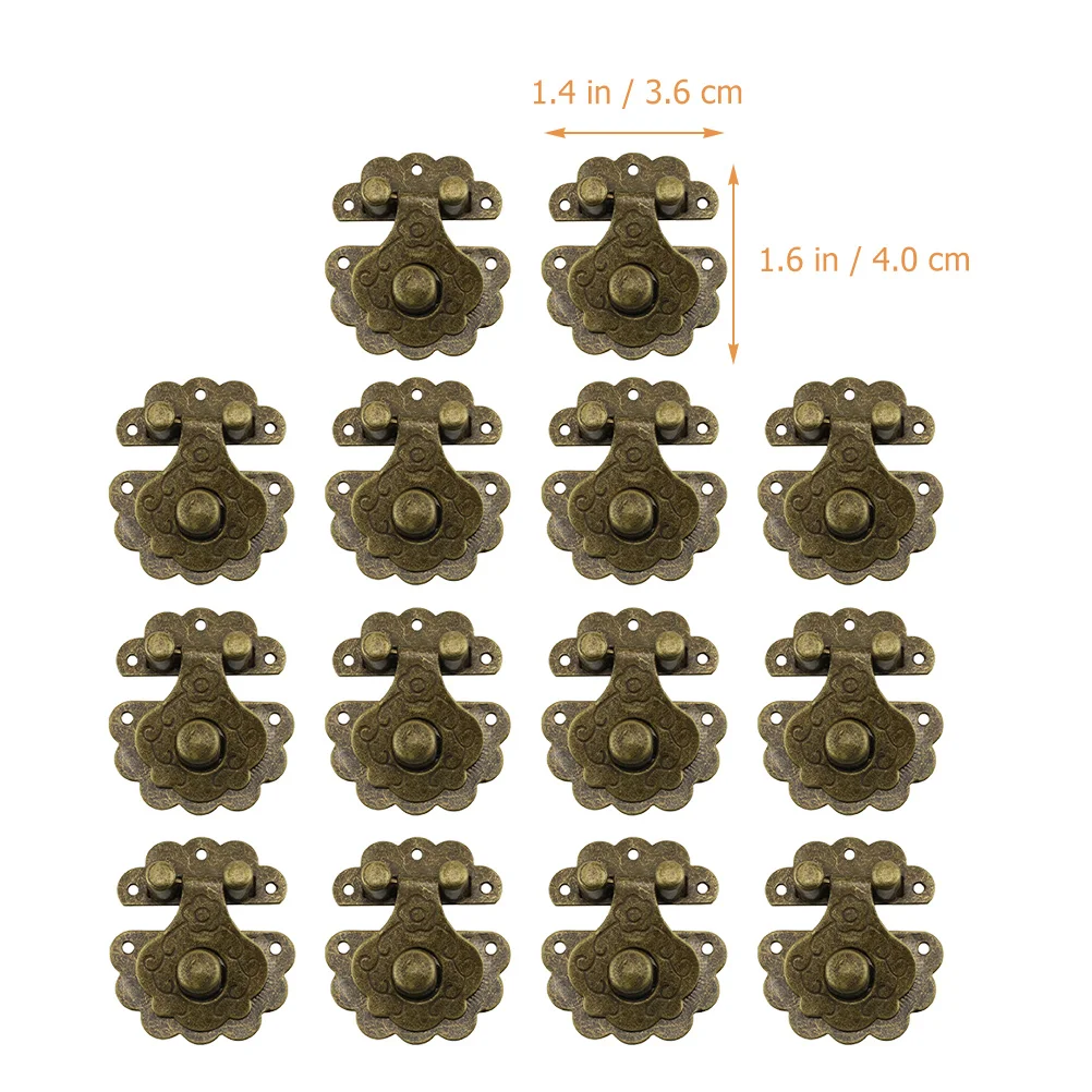 14Pcs Jewelry Box Hasp Latch Iron Vintage Buckle Replacement Cabinet Hardware Lock for Wooden Boxes Drawers Sheds