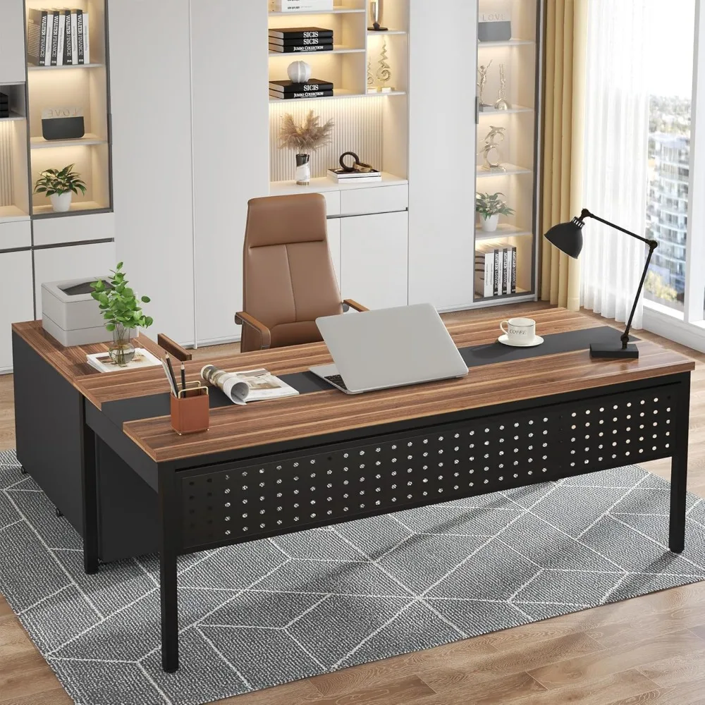 

70.8" Large Executive Office Desk and 47" Lateral File Cabinet Combo, L-Shaped Computer Desk 2 Piece Business Furnitu