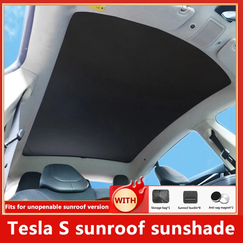 Car Roof Sunshade For Tesla S Panoramic Sunroof Sunshade with Front & Tail Block UV Protection Interior Cover