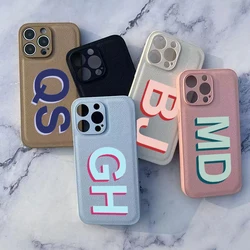 Luxury Korea Leather Case For iPhone 11 12 13 14 15 16 Pro Max Personalised Customized Name Initials DIY Case 14 13 15 Pro Max