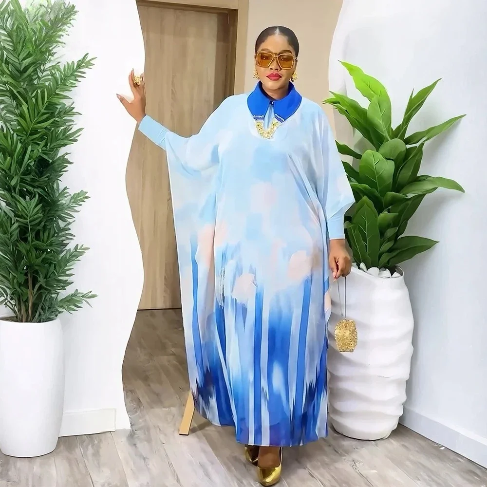 

Dubai African Dresses For Women 2025 Muslim Robe With Collar Church Gown Abaya Dashiki Clothing Plus Size Africa Daily Wear