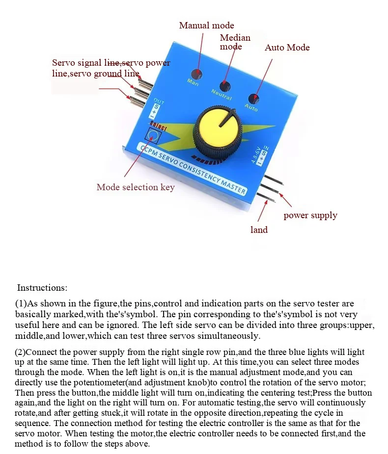 Einfacher Servo-Tester, Servo-Tester, Motorprüfgerät für Modellflugzeuge und elektronischer Drehzahlregler-Tester, dreistufige Anzeigeleuchte. – Detail 2