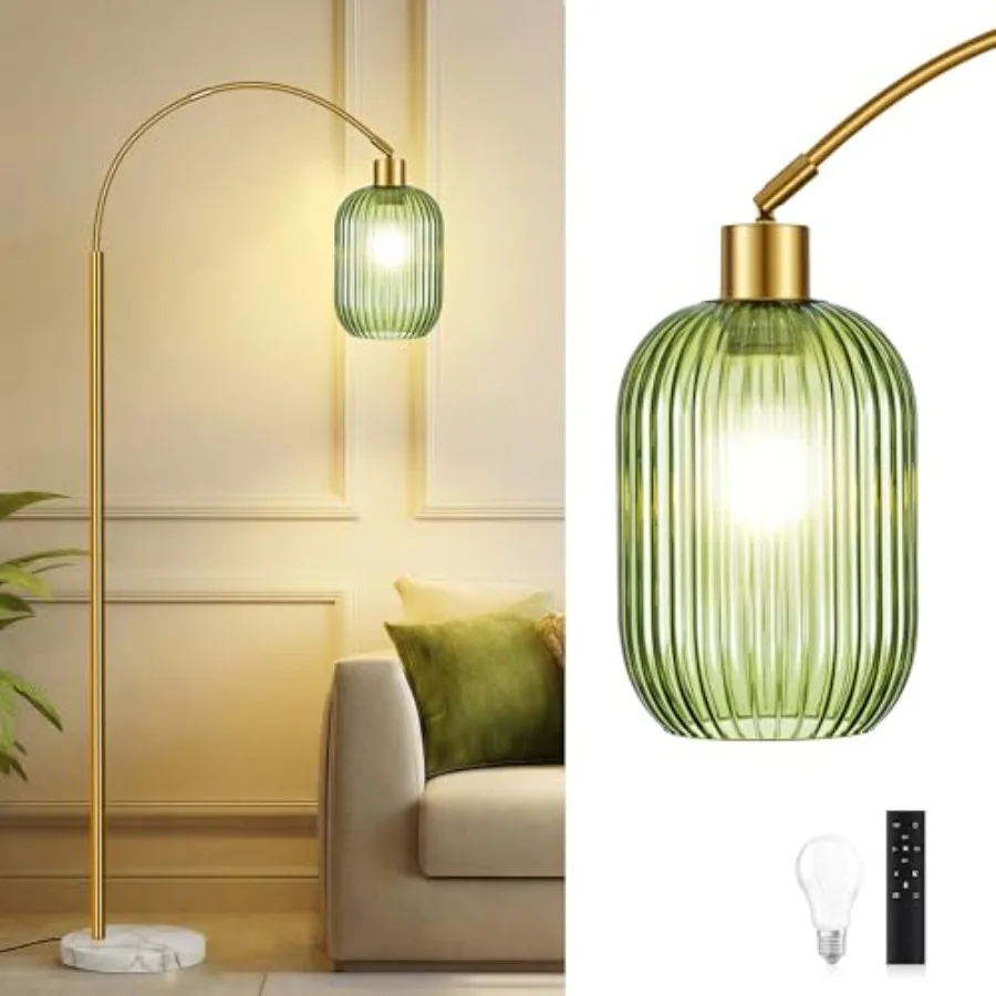 

COTTHOS Floor Lamp for Living Room, Modern Gold Lamp with Ribbed Glass Lampshade Marble Base, 68" Glass Tall Lamp with Remote C