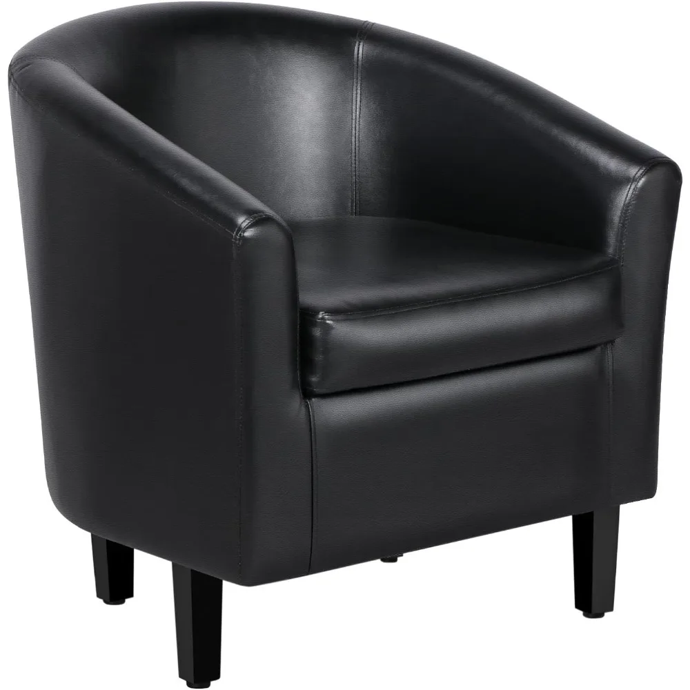 

Barrel Chair, Faux Leather Accent Chair, Leather Armchair Club Chair with Soft Padded and Sturdy Legs, Waiting Chairs