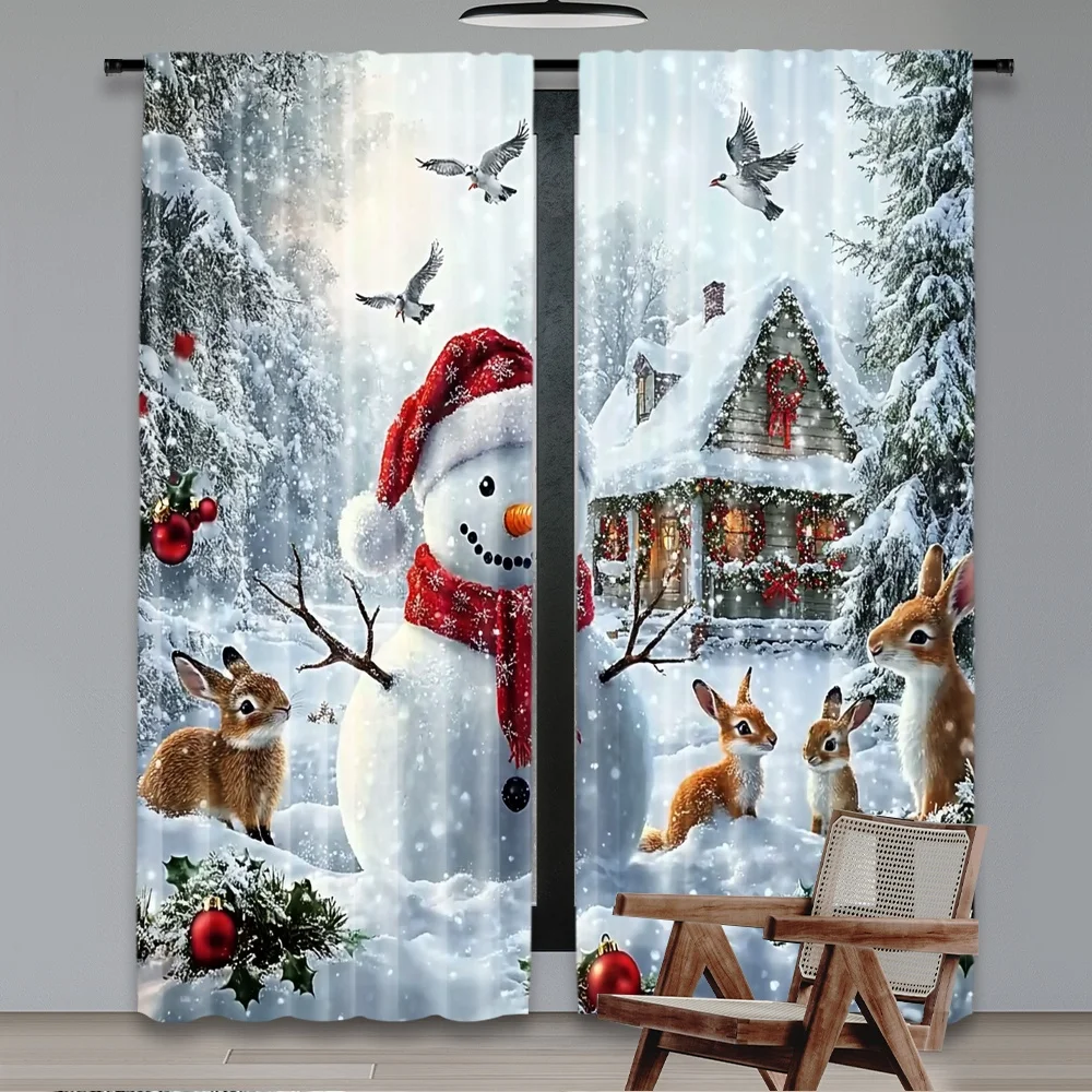 2D flat printing 2pcs Fashionable Christmas Curtains Cranberries and pines Digital Printed Polyester Drapes Spring Perfect for