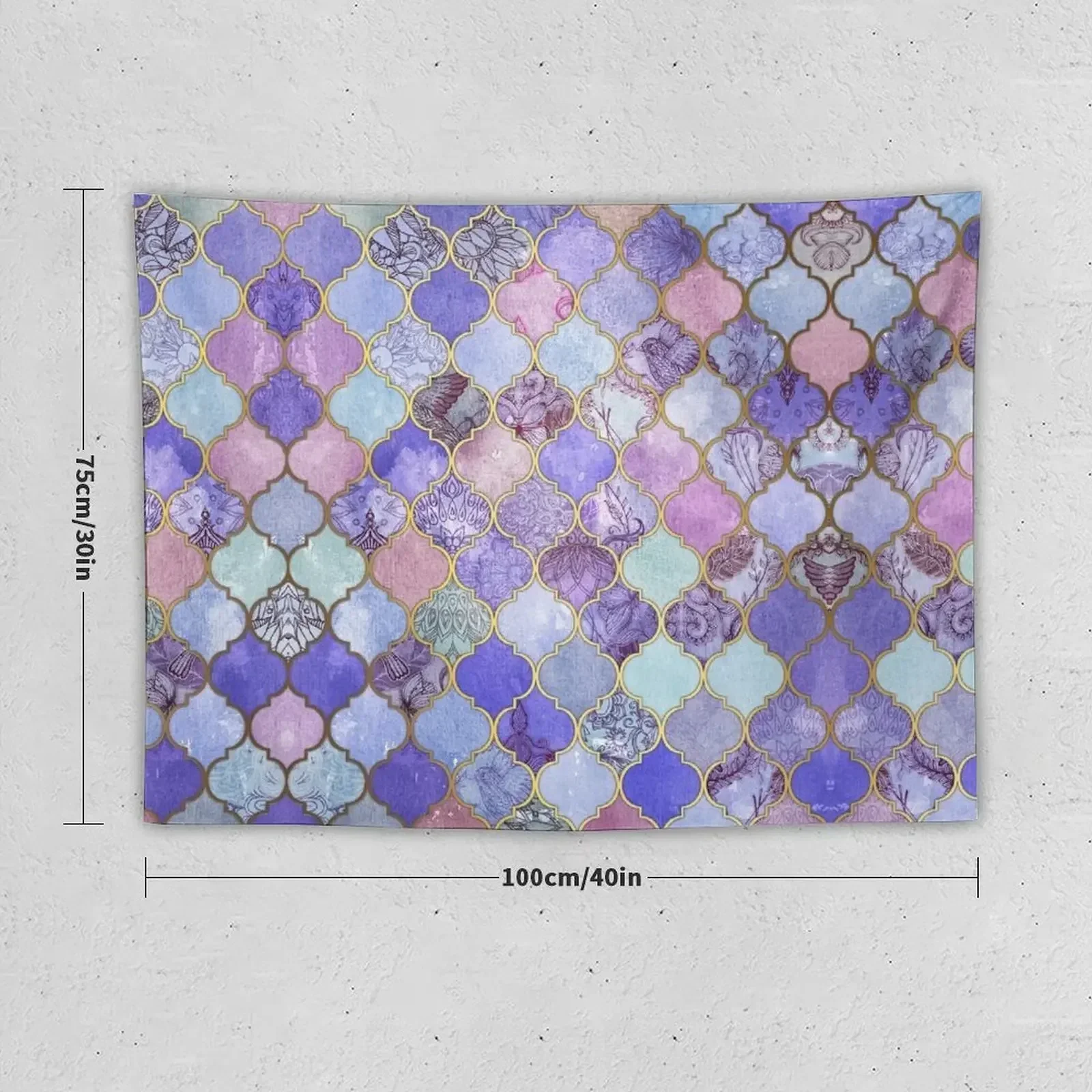 Royal Purple, Mauve & Indigo Decorative Moroccan Tile Pattern Tapestry Decorative Wall Murals Custom Home Decorators Tapestry