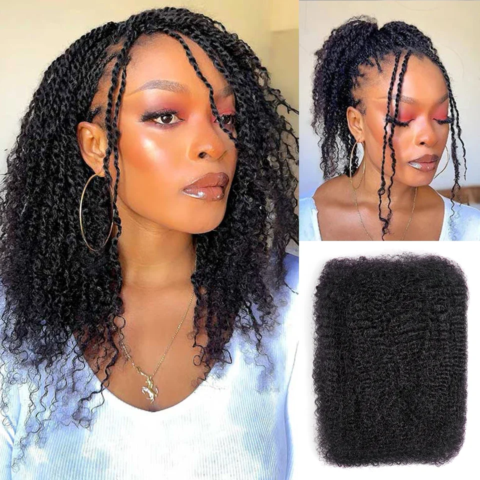Extension di capelli umani ricci afro kinky per trecce, dreadlock, micro trecce a uncino, 50 g/confezione, per donna