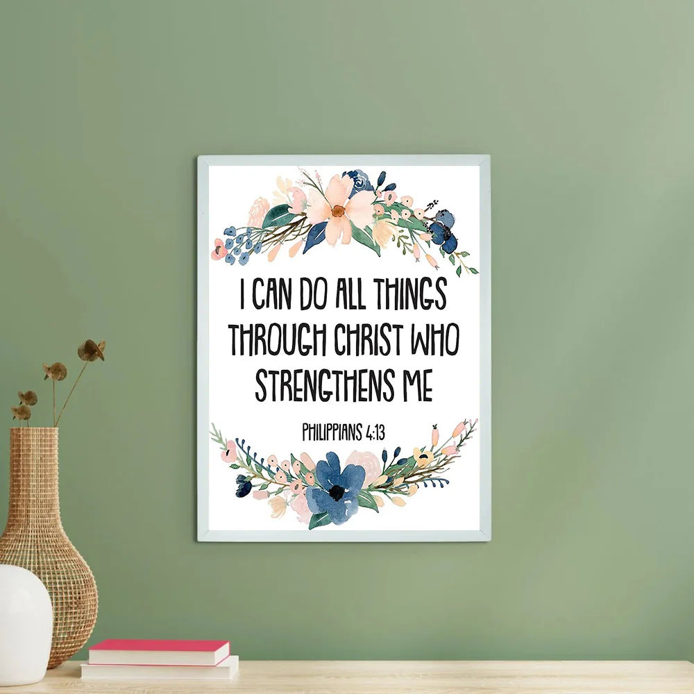 فيليبي 4:13 الكتاب قماش جدار الفن ملهمة المسيحية ديكور المنزل الإيمان هدية الآية الإيجابية الدينية الجدار الشنق