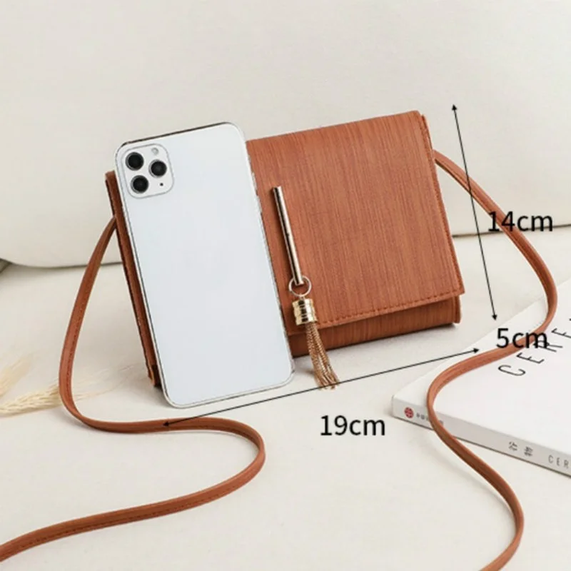 2024 Fashion Women Ladies Crossbody Handbags Solid Simple Small PU Leather Tassel Decor Casual Cellphone Shoulder Bags Purse image 6