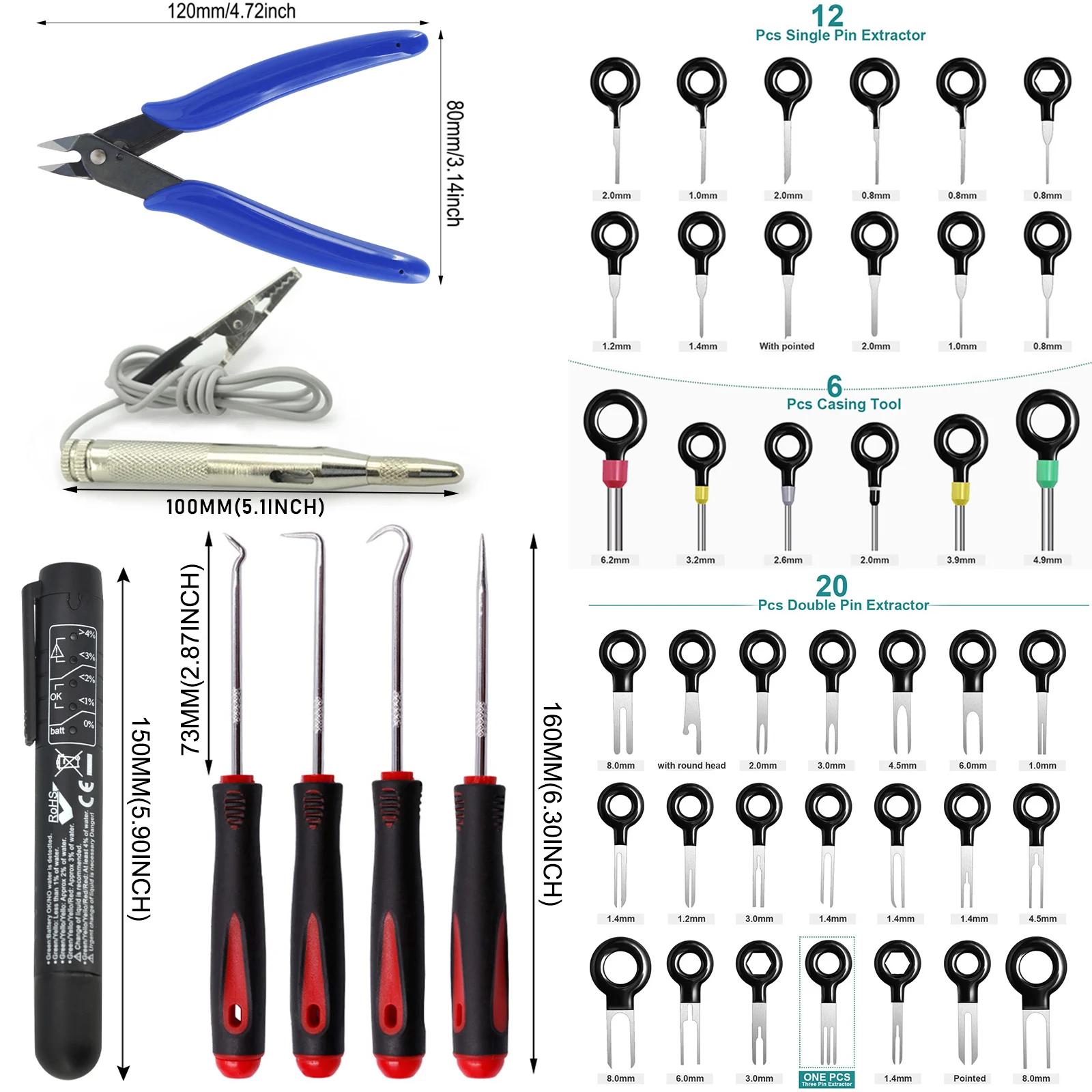 New Multi-function Car Repair Hand Tool Kit Auto Hose Clamp Pliers Terminal Removal Pin Brake Fluid Tester Pen Hook and Pick Set