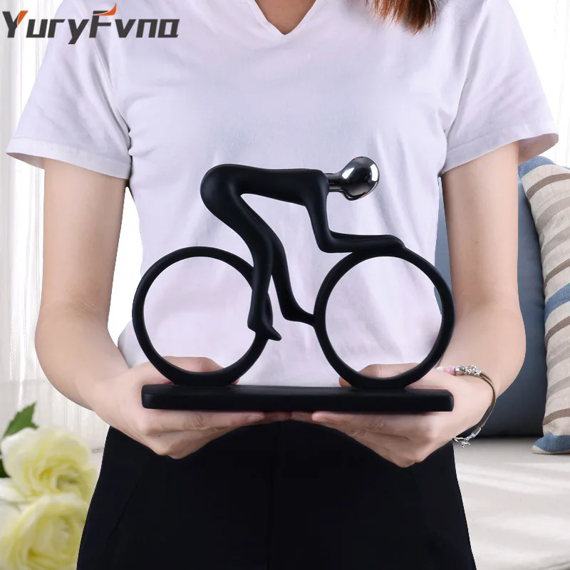 YuryFvna Bicycle Statue Champion Cyclist Sculpture Figurine Modern Abstract Art Athlete Home Decor New Room Decoration Ornaments