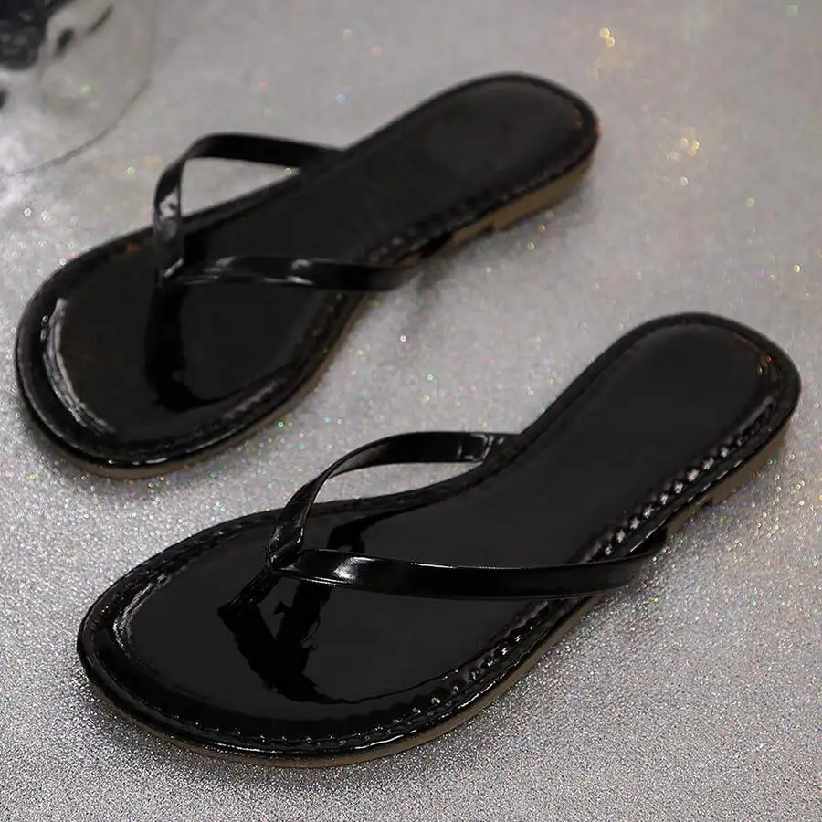 Womens Summer Flip Flops Lightweight PU Leather Sandals With Rubber Sole Beach Comfort Flats Thong Slides