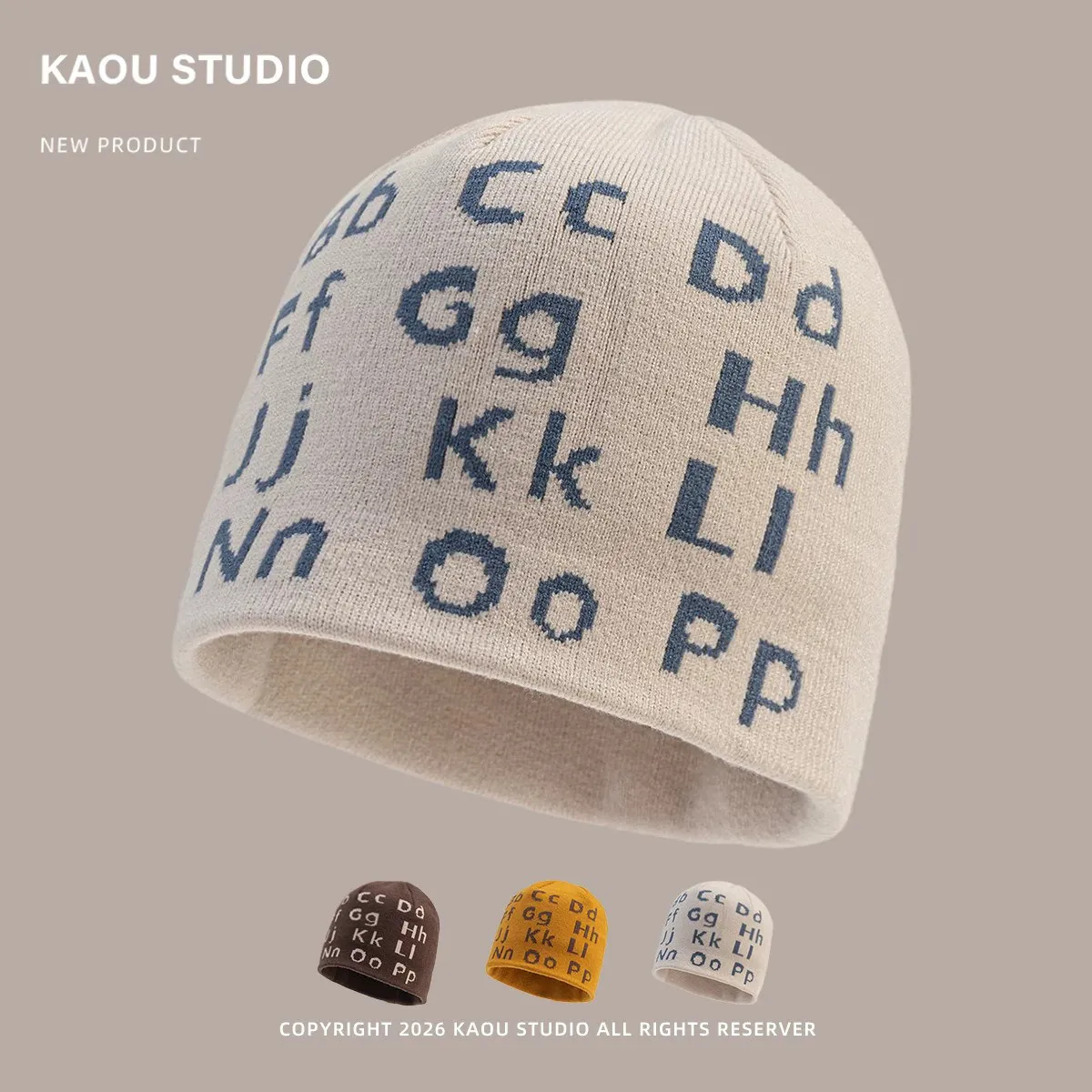 Vintage letter knit beanie - unisex autumn/winter outdoor warm earflap pullover hat - skiing & cycling cold weather cap
