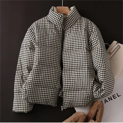 2024 New Winter Parka Jacket Women Korean Fashion Plaid Padded Coat Women Stand Collar Thick Warm Windbreaker Outerwear