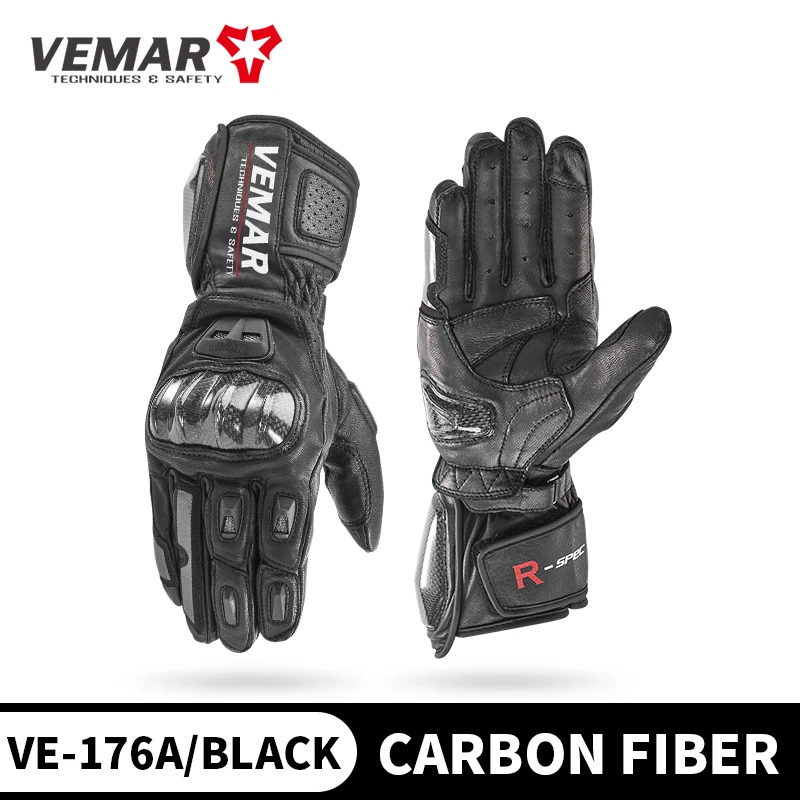VEMAR Men's Genuine Leather Motorcycle Gloves Four Season Touch Screen Riding Gloves Anti-Slip Anti-Fall Motocross Racing Gloves